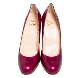 Pre Owned Christian Louboutin Purple Patent Leather Ron Ron Zeppa Wedge Pumps Size 38.5