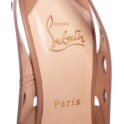 Pre Owned Christian Louboutin Beige Patent Leather Ginza Platform Slingback Sandals Size 38