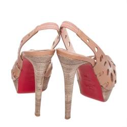 Pre Owned Christian Louboutin Beige Patent Leather Ginza Platform Slingback Sandals Size 38