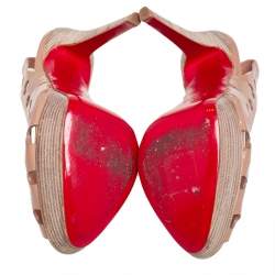 Pre Owned Christian Louboutin Beige Patent Leather Ginza Platform Slingback Sandals Size 38