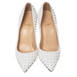 Pre Owned Christian Louboutin White Patent Leather Pigalle Follies Spikes Pumps Size 37