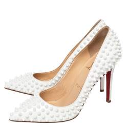 Pre Owned Christian Louboutin White Patent Leather Pigalle Follies Spikes Pumps Size 37
