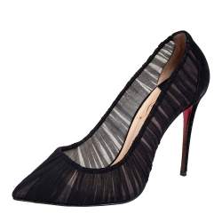 Christian Louboutin Follies 100 Crystal 36 Strass Mesh Silver Black Heels  Pumps