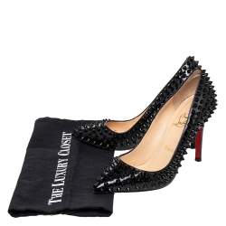 مملوكة مسبقًا Christian Louboutin Black Patent Leather Pigalle Spikes Pointed Toe Pumps Size 37