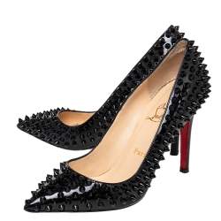 مملوكة مسبقًا Christian Louboutin Black Patent Leather Pigalle Spikes Pointed Toe Pumps Size 37