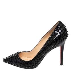 مملوكة مسبقًا Christian Louboutin Black Patent Leather Pigalle Spikes Pointed Toe Pumps Size 37