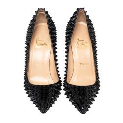 مملوكة مسبقًا Christian Louboutin Black Patent Leather Pigalle Spikes Pointed Toe Pumps Size 37