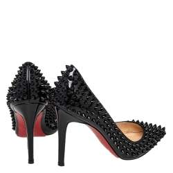 مملوكة مسبقًا Christian Louboutin Black Patent Leather Pigalle Spikes Pointed Toe Pumps Size 37