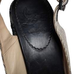 Pre Owned Christian Louboutin Black/Wedge Canvas Peep Toe Espadrille Wedge Sandals Size 38