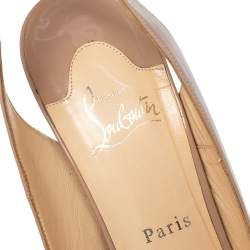 Pre Owned Christian Louboutin Beige Patent Leather Private Number Peep Toe Slingback Sandals Size 40.5