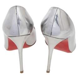 Pre Owned Christian Louboutin Silver Laminated Leather Pigalle Follies Pointed Pumps Size 36