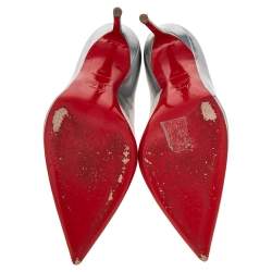 Pre Owned Christian Louboutin Silver Laminated Leather Pigalle Follies Pointed Pumps Size 36