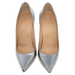 Pre Owned Christian Louboutin Silver Laminated Leather Pigalle Follies Pointed Pumps Size 36