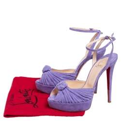 Pre Owned Christian Louboutin Purple Suede Knotted Greissimo Platform Ankle Strap Sandals Size 38.5
