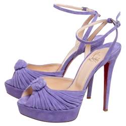 Pre Owned Christian Louboutin Purple Suede Knotted Greissimo Platform Ankle Strap Sandals Size 38.5
