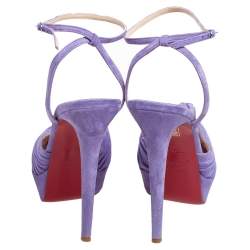 Pre Owned Christian Louboutin Purple Suede Knotted Greissimo Platform Ankle Strap Sandals Size 38.5