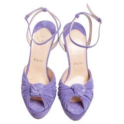 Pre Owned Christian Louboutin Purple Suede Knotted Greissimo Platform Ankle Strap Sandals Size 38.5
