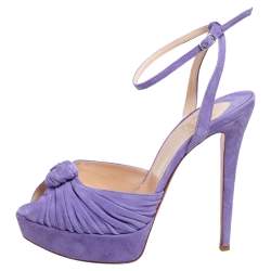 Pre Owned Christian Louboutin Purple Suede Knotted Greissimo Platform Ankle Strap Sandals Size 38.5