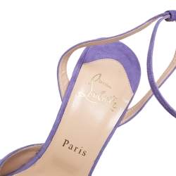 Pre Owned Christian Louboutin Purple Suede Knotted Greissimo Platform Ankle Strap Sandals Size 38.5