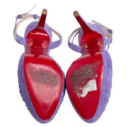 Pre Owned Christian Louboutin Purple Suede Knotted Greissimo Platform Ankle Strap Sandals Size 38.5