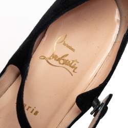 Pre Owned Christian Louboutin Black Suede Zeppa Peep Toe Mary Jane Pumps Size 38.5
