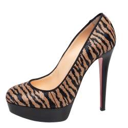 Christian Louboutin Two Tone Raffia Bianca Panama Tiger Weave Platform Pumps Size 37.5