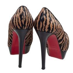 Christian Louboutin Two Tone Raffia Bianca Panama Tiger Weave Platform Pumps Size 37.5