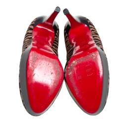 Christian Louboutin Two Tone Raffia Bianca Panama Tiger Weave Platform Pumps Size 37.5