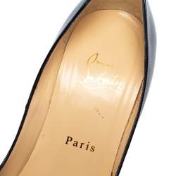 Pre Owned Christian Louboutin Black Patent Leather Lady Peep Toe Platform Pumps Size 38.5