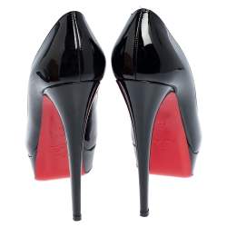 Pre Owned Christian Louboutin Black Patent Leather Lady Peep Toe Platform Pumps Size 38.5