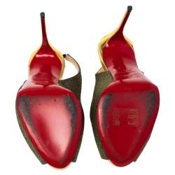 Pre Owned صندل كريستيان لوبوتان نعل سميك مقدمة مفتوحة قماش متعدد الألوان مقاس 37.5