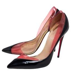 Pre Owned Christian Louboutin Pink/Black Patent And PVC Miss Rigidaine Pumps Size 36.5