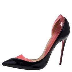 Pre Owned Christian Louboutin Pink/Black Patent And PVC Miss Rigidaine Pumps Size 36.5