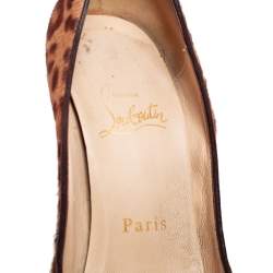 Pre Owned Christian Louboutin Brown Leopard Print Calf Hair Madame Butterfly Platform Pumps Size 36