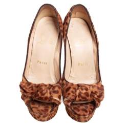 Pre Owned Christian Louboutin Brown Leopard Print Calf Hair Madame Butterfly Platform Pumps Size 36