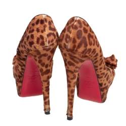 Pre Owned Christian Louboutin Brown Leopard Print Calf Hair Madame Butterfly Platform Pumps Size 36