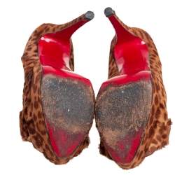 Pre Owned Christian Louboutin Brown Leopard Print Calf Hair Madame Butterfly Platform Pumps Size 36