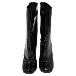 Pre Owned Christian Louboutin Black Patent Leather Tomette Mid Calf Boots Size 38.5