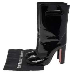 Pre Owned Christian Louboutin Black Patent Leather Tomette Mid Calf Boots Size 38.5