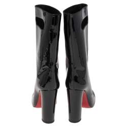 Pre Owned Christian Louboutin Black Patent Leather Tomette Mid Calf Boots Size 38.5