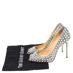 Pre Owned Christian Louboutin Iridescent Lurex Fabric And Glitter Spike Peep Toe Pumps Size 36.5