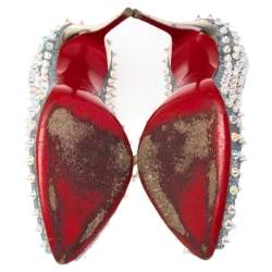 Pre Owned Christian Louboutin Iridescent Lurex Fabric And Glitter Spike Peep Toe Pumps Size 36.5
