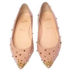 Pre Owned Christian Louboutin Beige Leather Degraspike Ballet Flats Size 38.5