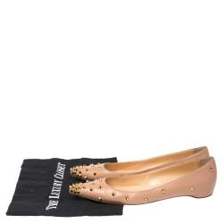 Pre Owned Christian Louboutin Beige Leather Degraspike Ballet Flats Size 38.5