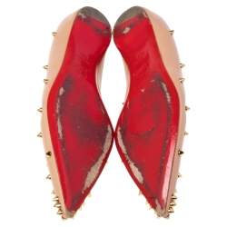 Pre Owned Christian Louboutin Beige Leather Degraspike Ballet Flats Size 38.5