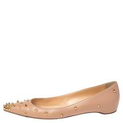 Pre Owned Christian Louboutin Beige Leather Degraspike Ballet Flats Size 38.5