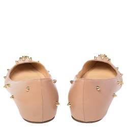 Pre Owned Christian Louboutin Beige Leather Degraspike Ballet Flats Size 38.5