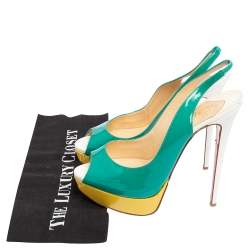 Pre Owned Christian Louboutin White Patent Leather Lady Peep Toe Platform Slingback Sandals Size 40.5