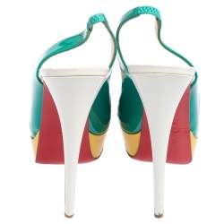 Pre Owned Christian Louboutin White Patent Leather Lady Peep Toe Platform Slingback Sandals Size 40.5