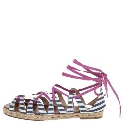 Christian Louboutin Multicolor Fabric Espadrille Ankle Wrap Flat Sandals Size 36